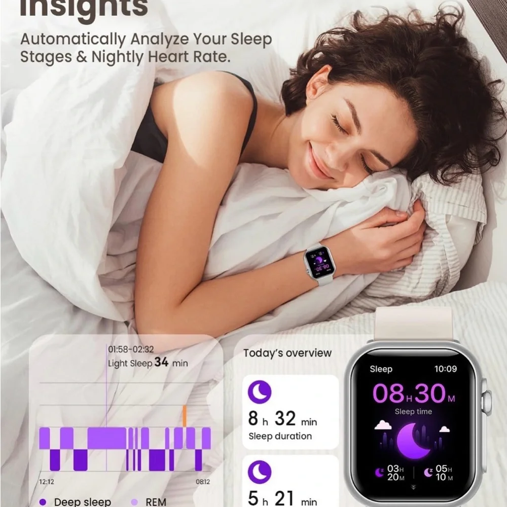 NWT Banlvs Smartwatch for Women,Calls,Monitors,Fitness,Sleep,Silver &Beige Bands